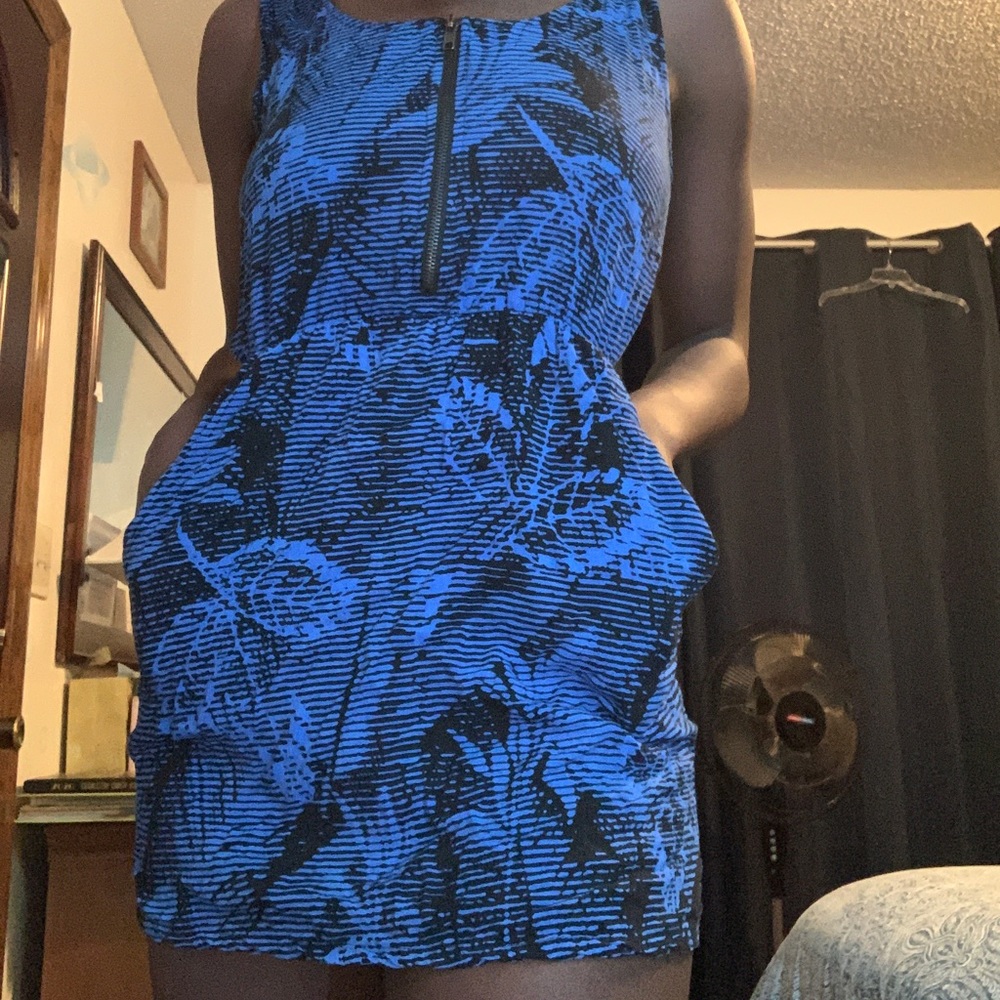 blue and black mini dress
